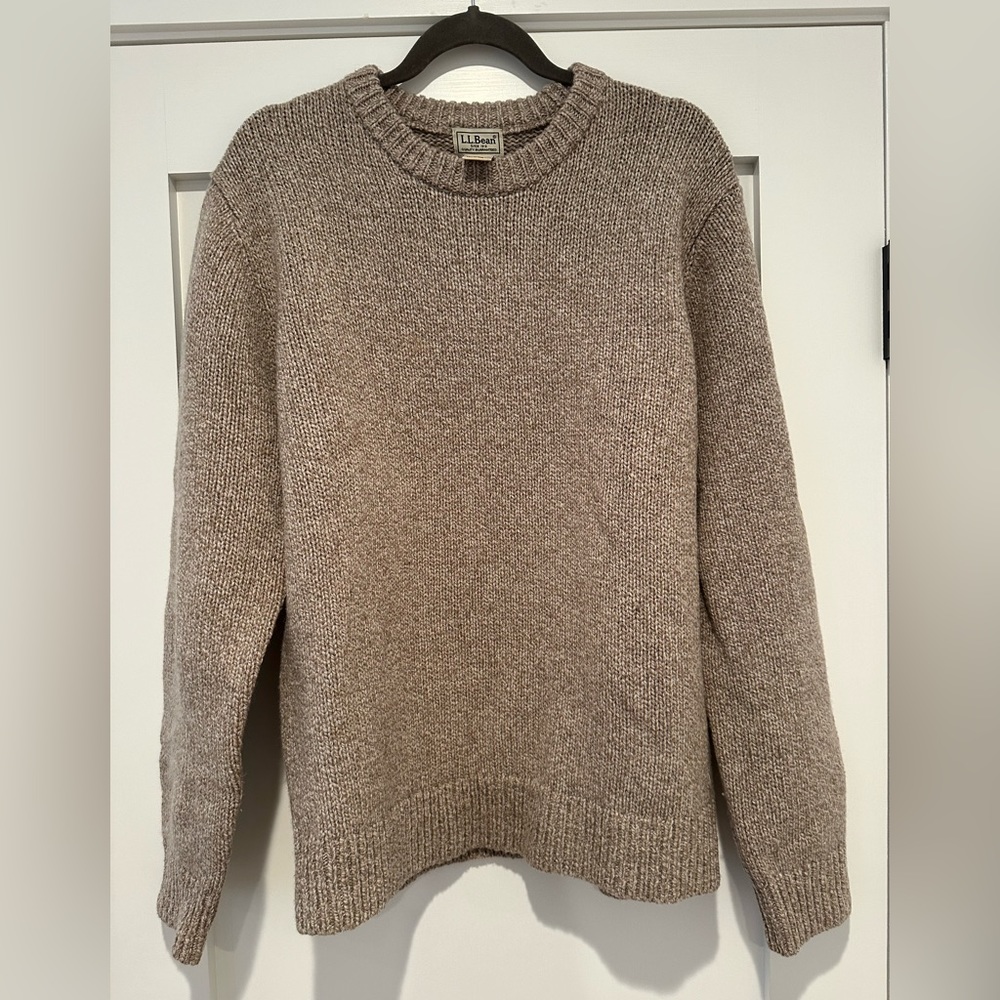 L.L bean Wool Tan Marled / Oatmeal Pullover Sweater, thick knit, medium - Picture 3 of 8